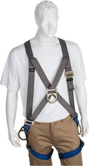 PRO-SAFE - 350 Lb Capacity, Size Universal, Full Body Cross-Over Safety Harness - Polyester, Front D-Ring, Side D-Ring, Pass-Thru Leg Strap, Pass-Thru Chest Strap, Gray/Blue - Benchmark Tooling