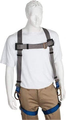 PRO-SAFE - 350 Lb Capacity, Size XL, Full Body Back D-Ring Safety Harness - Polyester, Side D-Ring, Pass-Thru Leg Strap, Pass-Thru Chest Strap, Gray/Blue - Benchmark Tooling