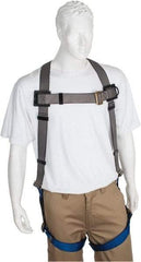 PRO-SAFE - 350 Lb Capacity, Size XXL, Full Body Premium Quick Connect Safety Harness - Polyester, Pass-Thru Leg Strap, Pass-Thru Chest Strap, Gray/Blue - Benchmark Tooling
