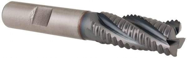 Hertel - 9/16" Diam, Coarse Pitch, 1-3/8" LOC, 4 Flute Cobalt Roughing Square End Mill - TiCN Finish, 3-3/8" OAL, 1/2" Shank Diam, Single End, Centercutting, 30° Helix - Benchmark Tooling