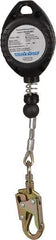 PRO-SAFE - 10' Long, 310 Lb Capacity, Galvanized Steel Cable Fall Limiter - 0.187" Diam, Swivel Locking Snap Hook Connector with Load Indicator, Self-Locking Carabiner Connector - Benchmark Tooling
