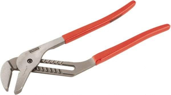 Proto - 16" OAL, 4-13/64" Max Capacity, 1-15/16" Jaw Length x 33/64" Jaw Width, 11 Position Gooseneck Tongue & Groove Pliers - Serrated Straight Jaws, Standard Head, Vinyl Handles - Benchmark Tooling