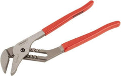 Proto - 12" OAL, 2-11/16" Max Capacity, 1-3/4" Jaw Length x 33/64" Jaw Width, 7 Position Gooseneck Tongue & Groove Pliers - Serrated Straight Jaws, Standard Head, Vinyl Handles - Benchmark Tooling