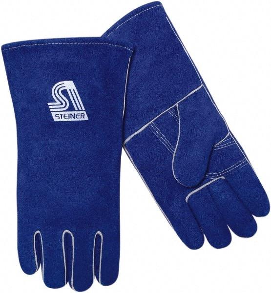 Steiner - Size L Cotton/Foam Lined Cowhide Welding Glove - 13" OAL, Gauntlet Cuff, Wing Thumb, Thumb Strap, For Stick/Arc - Benchmark Tooling
