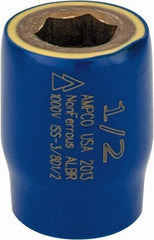 Ampco - 1/2", 3/8" Drive, Standard Hand Socket - 6 Points, 1-1/2" OAL, Aluminum Bronze - Benchmark Tooling