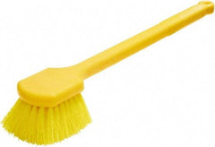 Rubbermaid - 2" Bristle Length, Synthetic Utility Scrub Brush - 20" OAL, Long Handle, Yellow, Plastic Block - Benchmark Tooling