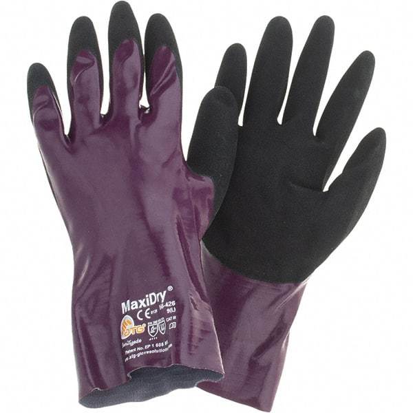 ATG - Size L Nitrile Coated Polyethylene Blend General Protection Work Gloves - For General Purpose, Palm Coated, Slip-On Cuff, Full Fingered, Purple, Paired - Benchmark Tooling