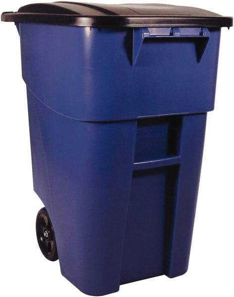 Rubbermaid - 50 Gal Blue Square Trash Can - Polyethylene, 36-1/2" High x 28-1/2" Long x 23.38" Wide - Benchmark Tooling