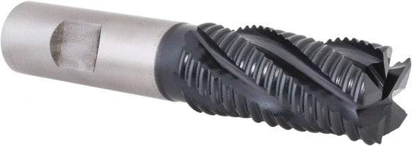Hertel - 7/8" Diam, Coarse Pitch, 1-7/8" LOC, 5 Flute Cobalt Roughing Square End Mill - TiAlN Finish, 4-1/8" OAL, 3/4" Shank Diam, Single End, Centercutting, 30° Helix - Benchmark Tooling