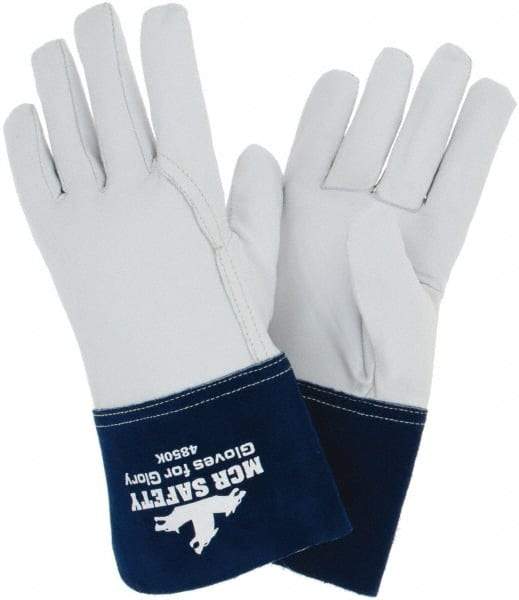 MCR Safety - Size S Kevlar Lined Goatskin Welding Glove - White/Blue, Pair - Benchmark Tooling