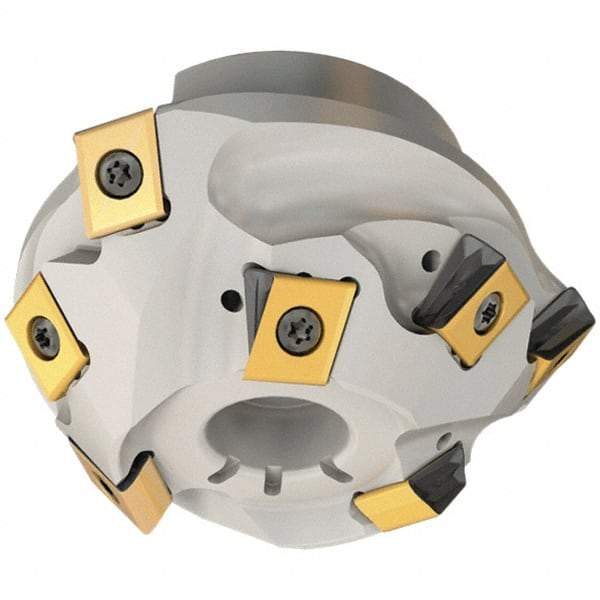 Iscar - 107.2mm Cut Diam, 32mm Arbor Hole, 16mm Max Depth of Cut, 30° Indexable Chamfer & Angle Face Mill - 9 Inserts, T490 LN.. Insert, Right Hand Cut, Through Coolant, Series Helitang - Benchmark Tooling