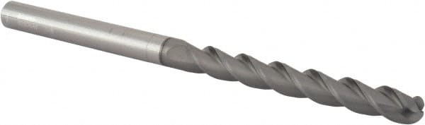 Accupro - 3/8" Diam, 3" LOC, 3 Flute Solid Carbide Ball End Mill - nACRo Finish, Single End, 6" OAL, 3/8" Shank Diam, Spiral Flute - Benchmark Tooling