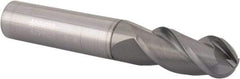 Accupro - 9/16" Diam, 1-1/4" LOC, 3 Flute Solid Carbide Ball End Mill - nACRo Finish, Single End, 3-1/2" OAL, 9/16" Shank Diam, Spiral Flute - Benchmark Tooling