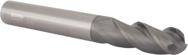 Accupro - 3/4" Diam, 2" LOC, 3 Flute Solid Carbide Ball End Mill - nACRo Finish, Single End, 6" OAL, 3/4" Shank Diam, Spiral Flute - Benchmark Tooling