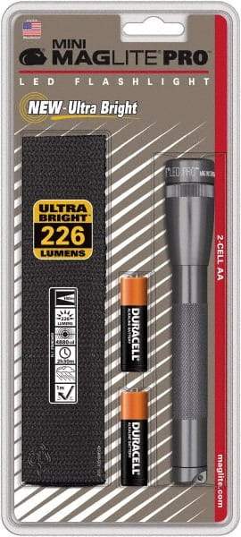 Mag-Lite - Clear LED Bulb, 272 Lumens, Mini Flashlight - Gray Aluminum Body, 2 AA Alkaline Batteries Included - Benchmark Tooling