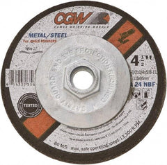 Camel Grinding Wheels - 24 Grit, 5" Wheel Diam, 1/4" Wheel Thickness, Type 27 Depressed Center Wheel - Coarse Grade, Aluminum Oxide, Resinoid Bond, 12,250 Max RPM - Benchmark Tooling