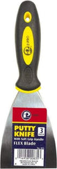 Premier Paint Roller - 3" Wide Spring Blade Steel Putty Knife - Stiff, Soft Grip Plastic Handle, 8.343" OAL - Benchmark Tooling