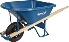 Jackson Professional Tools - 5.75 Cu Ft Capacity Wheelbarrow with 16" Pneumatic Wheel - Wood Handle, 59-1/4" Long x 29-1/2" Wide x 27-1/4" High, Blue - Benchmark Tooling