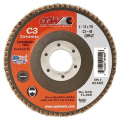 Camel Grinding Wheels - 80 Grit, 5" Disc Diam, 5/8-11 Center Hole, Ceramic Flap Disc - 12,200 Max RPM, Polyester Backing, Arbor Attaching System, Coated - Benchmark Tooling
