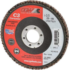Camel Grinding Wheels - 60 Grit, 4-1/2" Disc Diam, 7/8" Center Hole, Ceramic Flap Disc - 13,300 Max RPM, Polyester Backing, Arbor Attaching System, Coated - Benchmark Tooling
