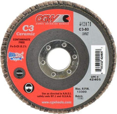 Camel Grinding Wheels - 80 Grit, 4-1/2" Disc Diam, 7/8" Center Hole, Ceramic Flap Disc - 13,300 Max RPM, Polyester Backing, Arbor Attaching System, Coated - Benchmark Tooling