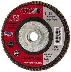 Camel Grinding Wheels - 36 Grit, 4-1/2" Disc Diam, 5/8-11 Center Hole, Ceramic Flap Disc - 13,300 Max RPM, Polyester Backing, Arbor Attaching System, Coated - Benchmark Tooling