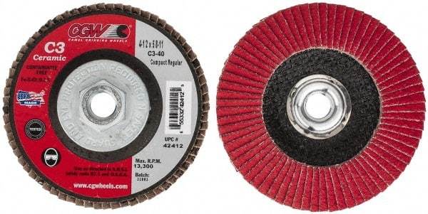 Camel Grinding Wheels - 40 Grit, 4-1/2" Disc Diam, 5/8-11 Center Hole, Ceramic Flap Disc - 13,300 Max RPM, Polyester Backing, Arbor Attaching System, Coated - Benchmark Tooling