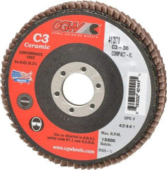 Camel Grinding Wheels - 36 Grit, 4-1/2" Disc Diam, 7/8" Center Hole, Ceramic Flap Disc - 13,300 Max RPM, Polyester Backing, Arbor Attaching System, Coated - Benchmark Tooling