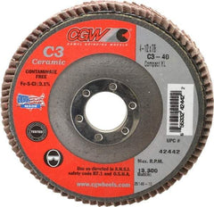 Camel Grinding Wheels - 40 Grit, 4-1/2" Disc Diam, 7/8" Center Hole, Ceramic Flap Disc - 13,300 Max RPM, Polyester Backing, Arbor Attaching System, Coated - Benchmark Tooling