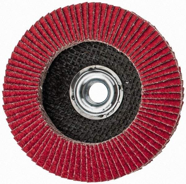 Camel Grinding Wheels - 40 Grit, 4-1/2" Disc Diam, 5/8-11 Center Hole, Ceramic Flap Disc - 13,300 Max RPM, Polyester Backing, Arbor Attaching System, Coated - Benchmark Tooling