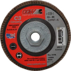 Camel Grinding Wheels - 80 Grit, 4-1/2" Disc Diam, 5/8-11 Center Hole, Ceramic Flap Disc - 13,300 Max RPM, Polyester Backing, Arbor Attaching System, Coated - Benchmark Tooling