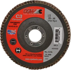 Camel Grinding Wheels - 40 Grit, 5" Disc Diam, 7/8" Center Hole, Ceramic Flap Disc - 12,200 Max RPM, Polyester Backing, Arbor Attaching System, Coated - Benchmark Tooling