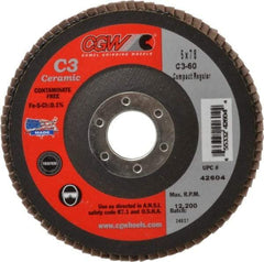 Camel Grinding Wheels - 60 Grit, 5" Disc Diam, 7/8" Center Hole, Ceramic Flap Disc - 12,200 Max RPM, Polyester Backing, Arbor Attaching System, Coated - Benchmark Tooling