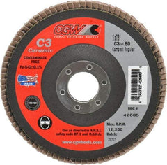 Camel Grinding Wheels - 80 Grit, 5" Disc Diam, 7/8" Center Hole, Ceramic Flap Disc - 12,200 Max RPM, Polyester Backing, Arbor Attaching System, Coated - Benchmark Tooling