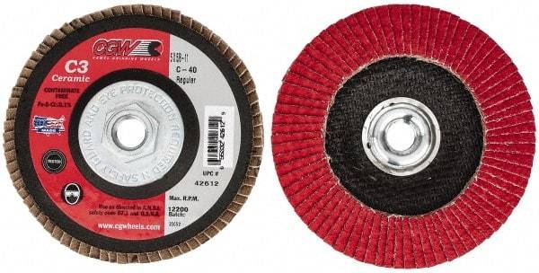 Camel Grinding Wheels - 40 Grit, 5" Disc Diam, 5/8-11 Center Hole, Ceramic Flap Disc - 12,200 Max RPM, Polyester Backing, Arbor Attaching System, Coated - Benchmark Tooling