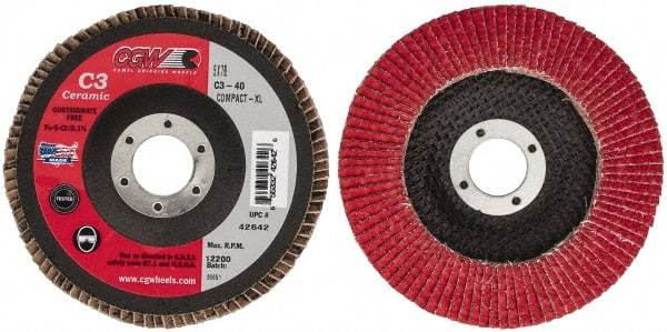 Camel Grinding Wheels - 40 Grit, 5" Disc Diam, 7/8" Center Hole, Ceramic Flap Disc - 12,200 Max RPM, Polyester Backing, Arbor Attaching System, Coated - Benchmark Tooling