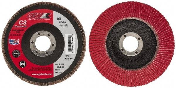 Camel Grinding Wheels - 60 Grit, 5" Disc Diam, 7/8" Center Hole, Ceramic Flap Disc - 12,200 Max RPM, Polyester Backing, Arbor Attaching System, Coated - Benchmark Tooling