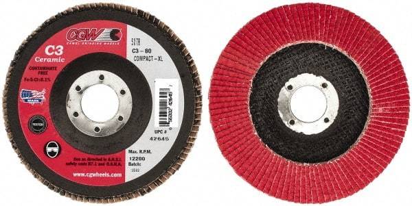 Camel Grinding Wheels - 80 Grit, 5" Disc Diam, 7/8" Center Hole, Ceramic Flap Disc - 12,200 Max RPM, Polyester Backing, Arbor Attaching System, Coated - Benchmark Tooling