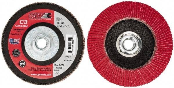 Camel Grinding Wheels - 60 Grit, 5" Disc Diam, 5/8-11 Center Hole, Ceramic Flap Disc - 12,200 Max RPM, Polyester Backing, Arbor Attaching System, Coated - Benchmark Tooling