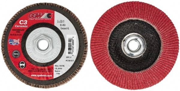 Camel Grinding Wheels - 80 Grit, 5" Disc Diam, 5/8-11 Center Hole, Ceramic Flap Disc - 12,200 Max RPM, Polyester Backing, Arbor Attaching System, Coated - Benchmark Tooling