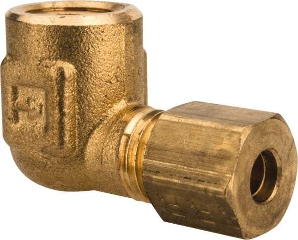 Parker - 3/16" OD, Brass Female Elbow - 400 Max Working psi, -65 to 250°F, Comp x FNPT Ends - Benchmark Tooling