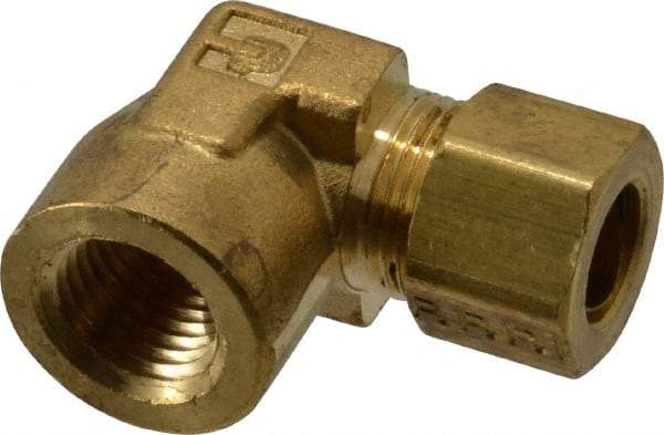 Parker - 3/8" OD, Brass Female Elbow - 200 Max Working psi, -65 to 250°F, Comp x FNPT Ends - Benchmark Tooling
