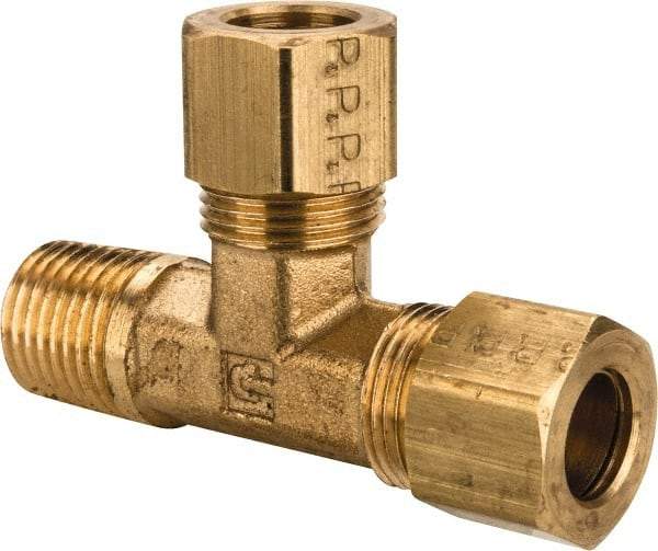 Parker - 3/8" OD, Brass Male Run Tee - 200 Max Working psi, -65 to 250°F, Comp x MNPT x Comp Ends - Benchmark Tooling