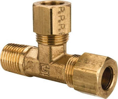 Parker - 3/8" OD, Brass Male Run Tee - 200 Max Working psi, -65 to 250°F, Comp x MNPT x Comp Ends - Benchmark Tooling