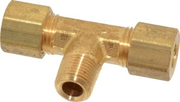 Parker - 1/4" OD, Brass Male Branch Tee - 300 Max Working psi, -65 to 250°F, Comp x Comp x MNPT Ends - Benchmark Tooling