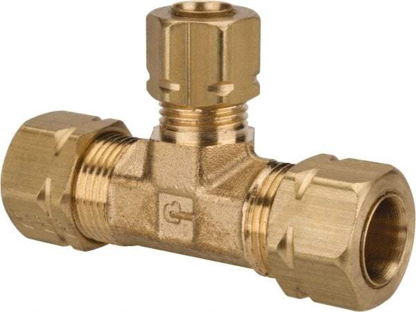 Parker - 3/8 x 3/8 x 1/4" OD, Brass Union Tee - 1,400 Max Working psi, -65 to 250°F, Comp x Comp x Comp Ends - Benchmark Tooling