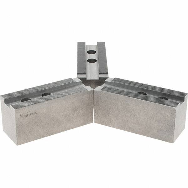 Abbott Workholding Products - 1.5mm x 60° Serrated Attachment, Square Soft Lathe Chuck Jaw - 3 Jaws, Steel, 1.6929" Btw Mount Hole Ctrs, 6-1/2" Long x 2-1/2" Wide x 3" High, 1.0039" Groove, 0.7874" & 20mm Fastener - Benchmark Tooling