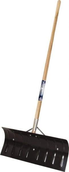 True Temper - 24 Inch Wide Blade x 11 Inch High Blade Pusher Snow Shovel - 45 Inch Long Wood Handle - Benchmark Tooling