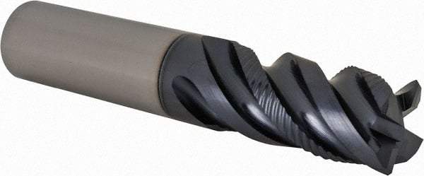 Iscar - 3/4" Diam, 1-1/2" LOC, 4 Flute Solid Carbide Roughing & Finishing Corner Chamfer End Mill - TiAlN Finish, 4" OAL, 3/4" Shank Diam, Straight Shank, 45° Helix, Centercutting, Regular Length - Benchmark Tooling