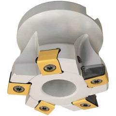 Iscar - 4 Inserts, 1-1/2" Cut Diam, 1/2" Arbor Diam, 0.118" Max Depth of Cut, Indexable Square-Shoulder Face Mill - 0/90° Lead Angle, 1.57" High, HTP LN.. 1006 Insert Compatibility, Through Coolant, Series TangPlunge - Benchmark Tooling